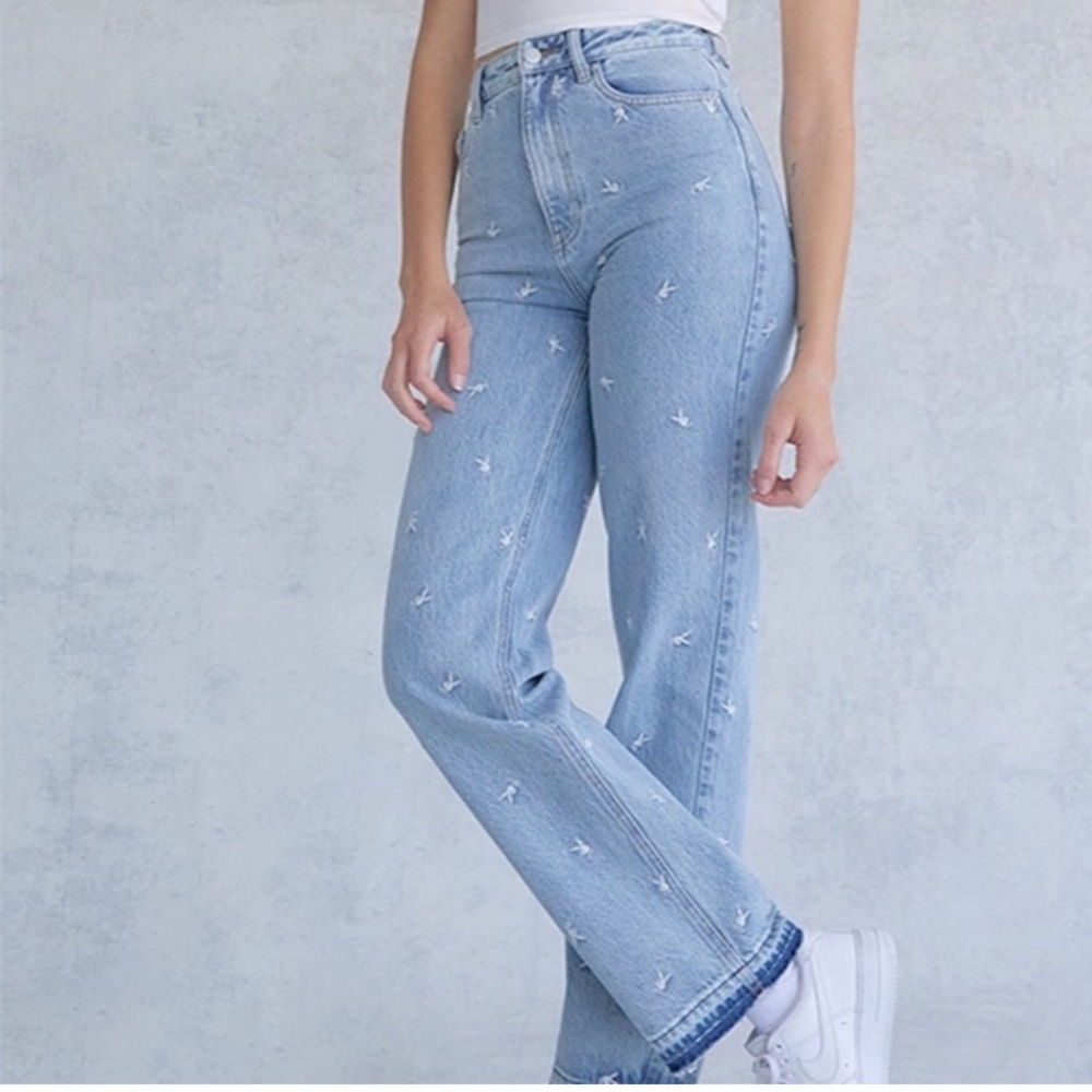 Pacsun Play Boy Bunny Logo Mom Jeans Distressed Hem size 22